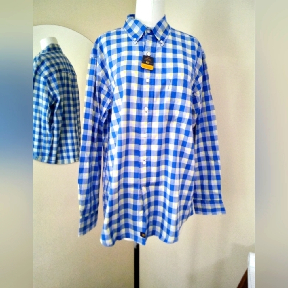 Club Room Men's Plaid Button Down Blue Shirt Sz L